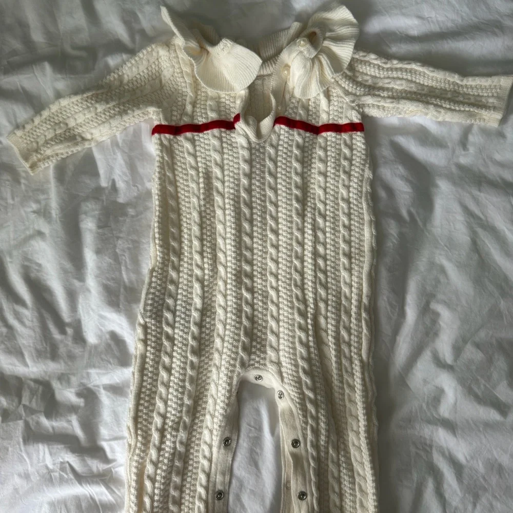 Janie and Jack Cream Knit Ruffle-Collar One-Piece